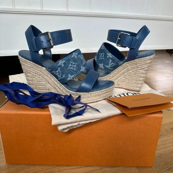 Women’s Louis Vuitton Starboard Espadrille Wedges Size 9 Blue - Picture 8 of 9